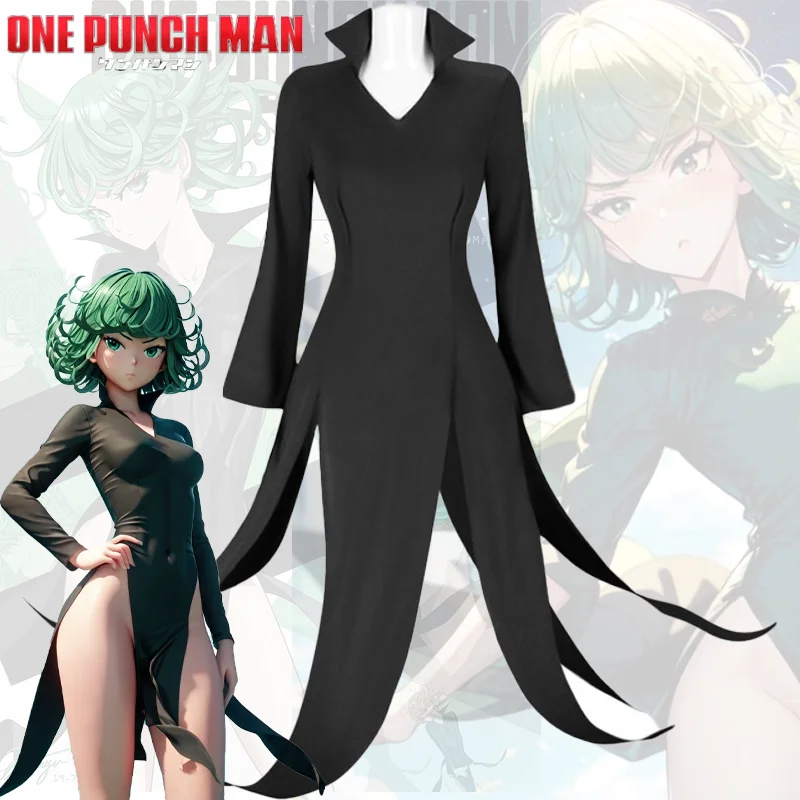 

Anime One Punch Man Terrible Tornado Cosplay Costume Black Split Dress Uniform Suit Halloween Carnival Party for Kids Adult Girl