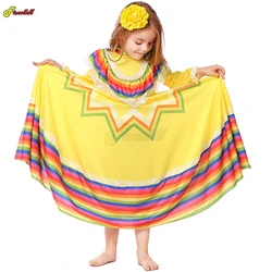 Vestido de Cosplay tradicional mexicana para niñas, disfraz de Halloween, Carnaval de México, fiesta de cumpleaños, falda de baile de Flamenco de lujo