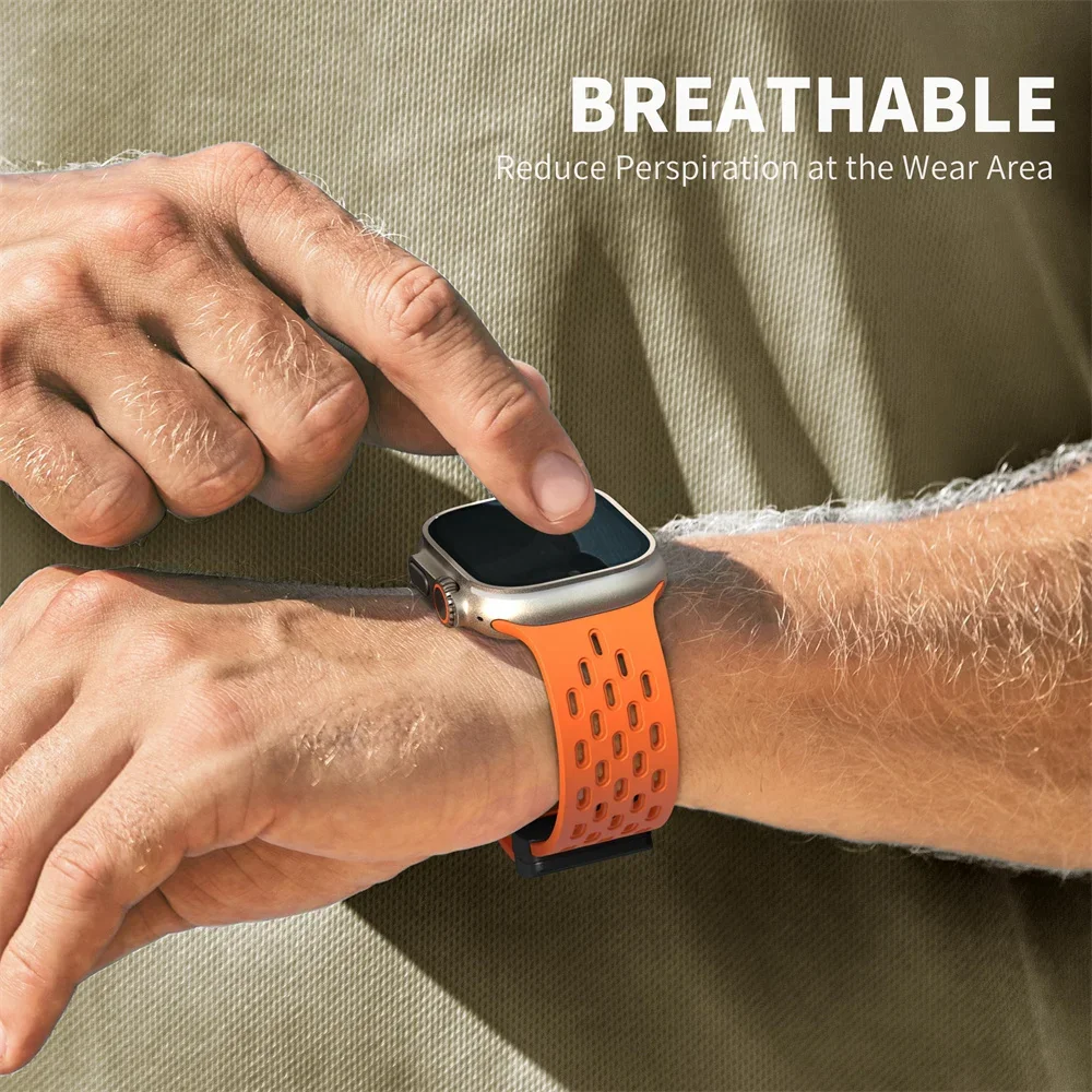 Магнитные ремешки для Apple watch ultra 2, ремешок 49-46 мм, 44 мм, 45-40 мм, 41 мм, 42, 38 мм, силиконовый браслет iWatch Series 9 7 8 se 6 5 4 10