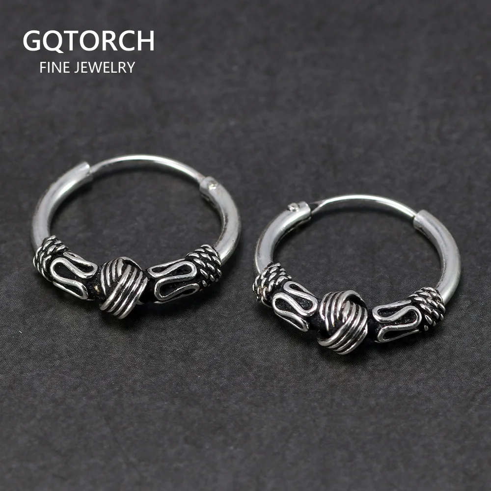 

20mm 925 Sterling Silver Hoop Earrings Antique Circle Earrings String Ball Brincos Loop Earrings for Women Jewelry Oorbellen