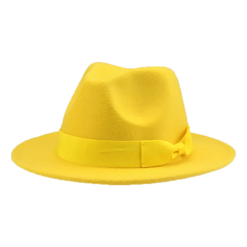 Fedora Hat Women Ribbon Bowknot Dress Formal Wedding Decorate Hats for Women Camel Yellow Kids Child Girl Hat Sombreros De Mujer