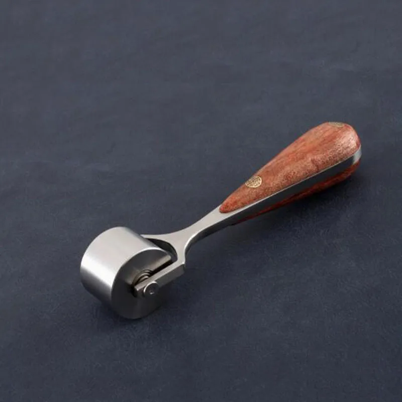 Rol tepi kulit 304 baja tahan karat, roda lem kerajinan kulit buatan tangan DIY dengan pegangan mahoni 25MM/52MM/90MM