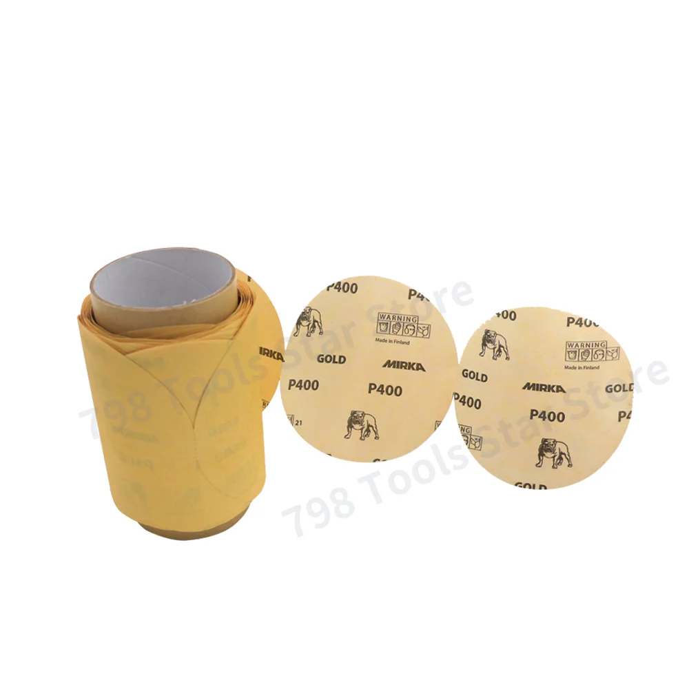 5 Inch Adhesive Backed Sandpaper Gold Sanding Disc Self Stick Aluminum Oxide Round Automotive Sandpaper for DA Sander