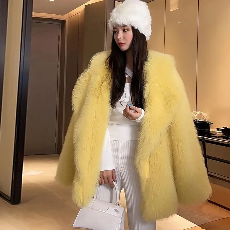 2025 feminino vison cabelo imitação de pele casaco de inverno novo grande gola lapela moda versátil solto macio engrossado casaco de pele