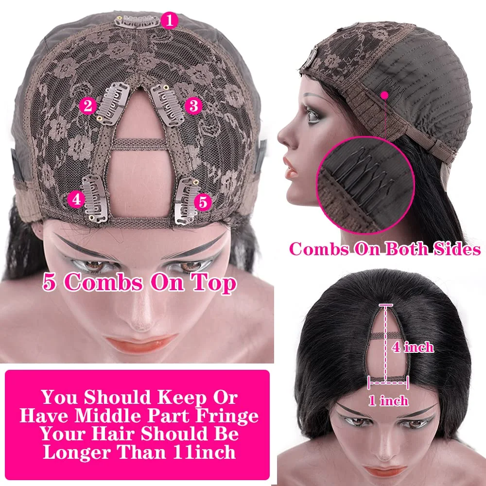 V Part Wig Human Hair Wigs For Black Women Straight V Part Wigs Upgrade U Part Human Hair Wig No Leave Out Clip In Half Wigs image 5