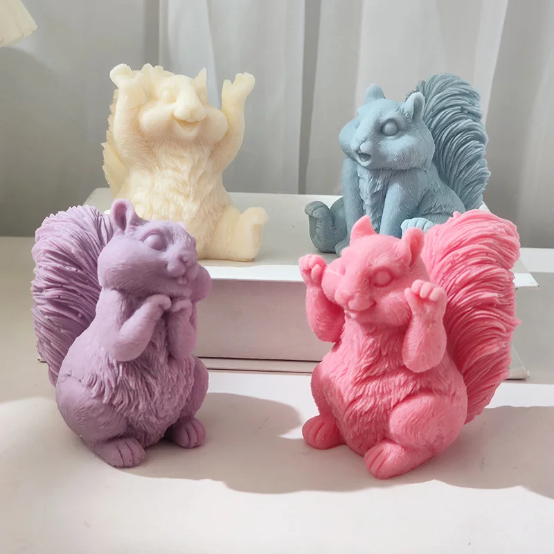 Big Tail Squirrel Candle Soap Silicone Mold 3D Animal Aromatherapy Pet Squirrel Colored Gypsum Decoration Mould