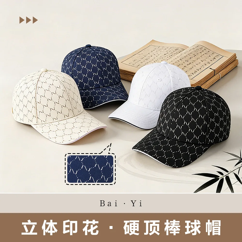 Korean-style Fashionable Printed Baseball Cap, High-end Cotton Fabric, Versatile and Sun-proof Hard-top Beanie Hat 2026
