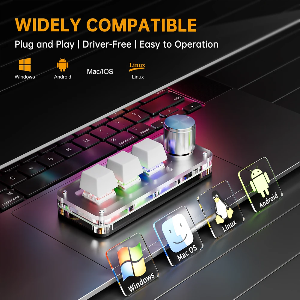 Mini Customized Mechanical Keyboard Bluetooth Hot Swappable Macro Programmable Keyboard 3 Key 1 Knob Shortcut Keyboard