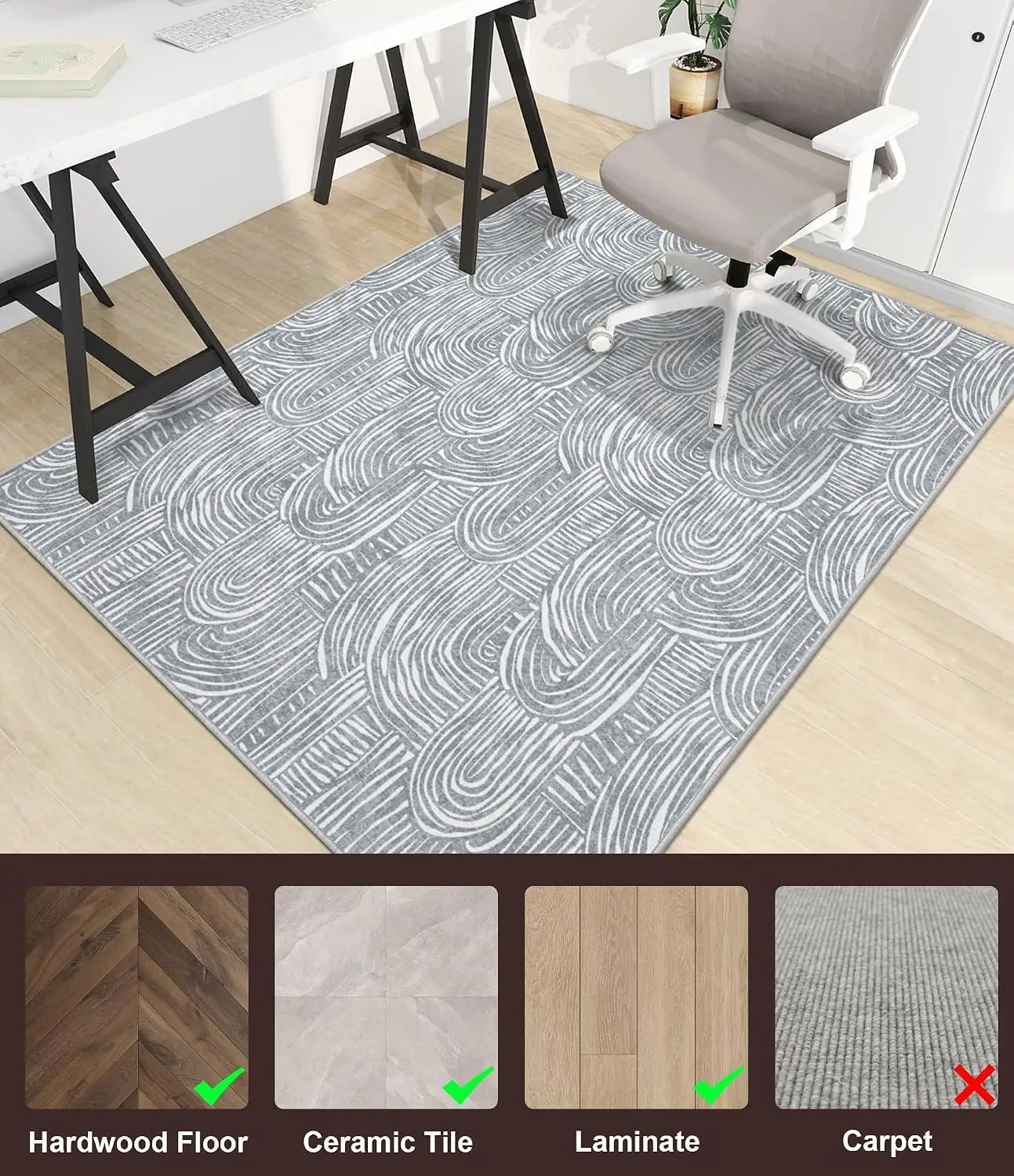 Office Chair Mat Jigsaw Geometric Pattern Desk Floor Protector for Hardwood Floors Non-Slip Backing Living Room