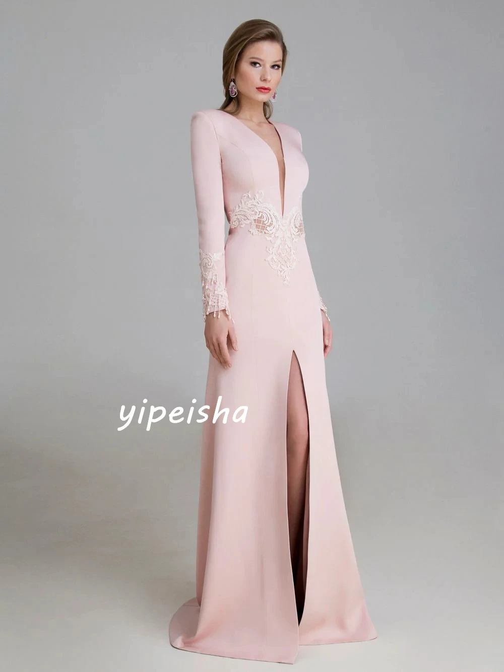 Customized High Quality Sparkle Exquisite Jersey Applique Tassel Formal Evening A-line V-neck Bespoke Occasion Gown Long Dresses