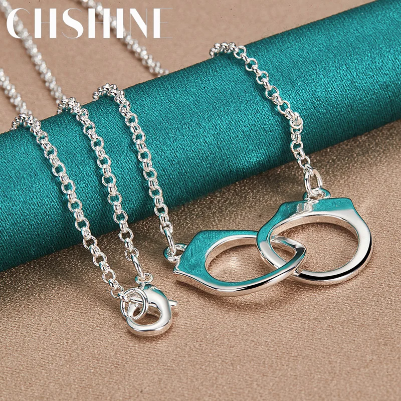 

CHSHINE 925 Sterling Silver Lock Cuffs 18 Inch Pendant Necklace For Women Charm Wedding Engagement Fashion Jewelry