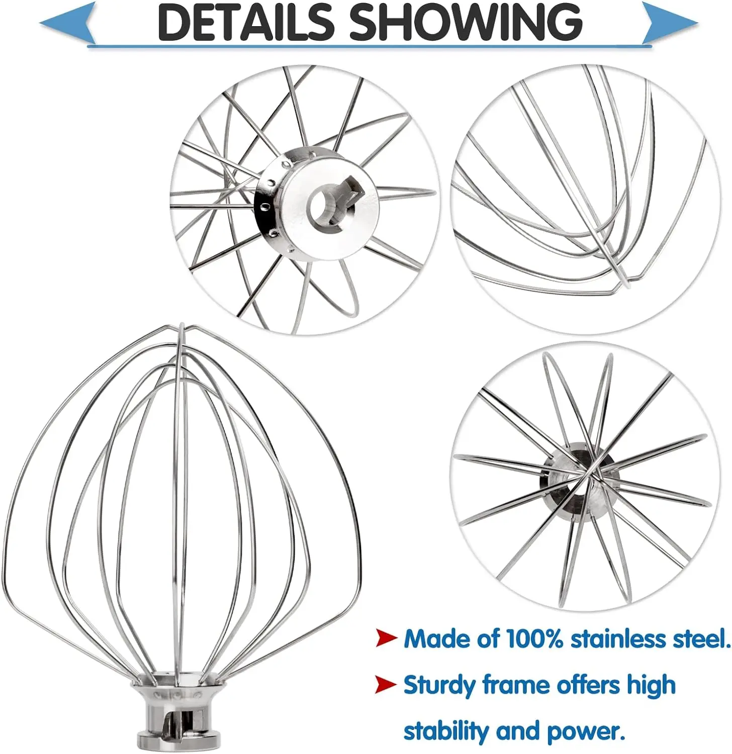 KN256 Stainless Steel Wire Whip for Bowl-Lift Mixer 6 Quart Bowl, 6 Wire Whisk Fits for Professional 600, KP26M1X,KD2661X,KP2671