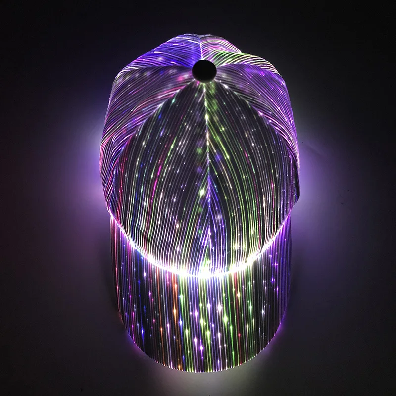 Hot Sale New Led Fiber Optic Glowing Cap Bar Bundy Glowing Baseball Cap Hip Hop Couple Glitter Cap