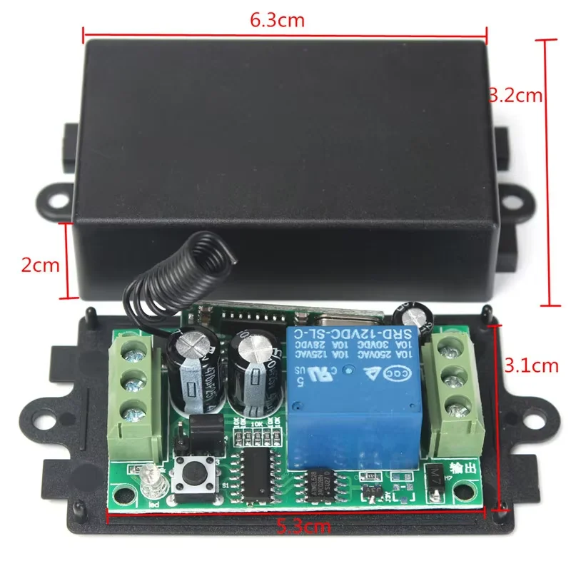 DC 12V 10A 1CH Wireless RF Remote Control Switch Transmitter Receiver Relay 2 Buttons Waterproof Remote 433MHZ