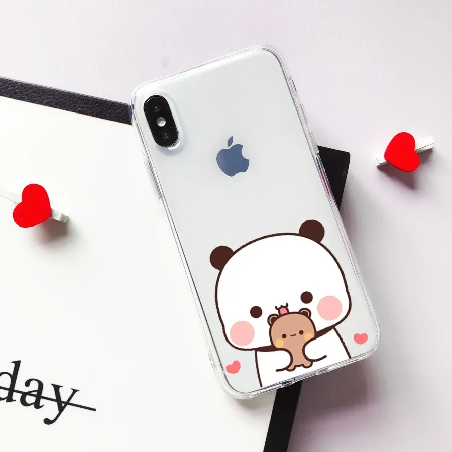 Funny Cartoon Bear Clear Couple Paired Phone Case For iPhone 17 14 13 11 12 15 16 Pro Max Mini SE 7 8 Plus Lovers Cover Fundas