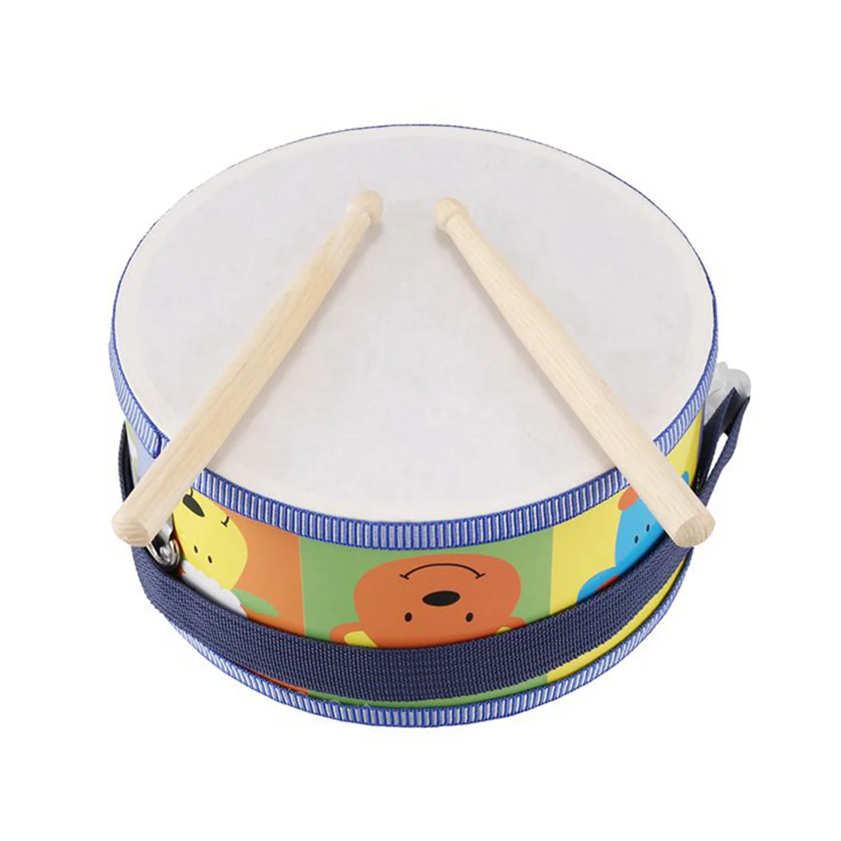 Wooden Drum Musical Instrument for Children with Colorful Animals, Straps and Drumsticks. Early Education Teaching