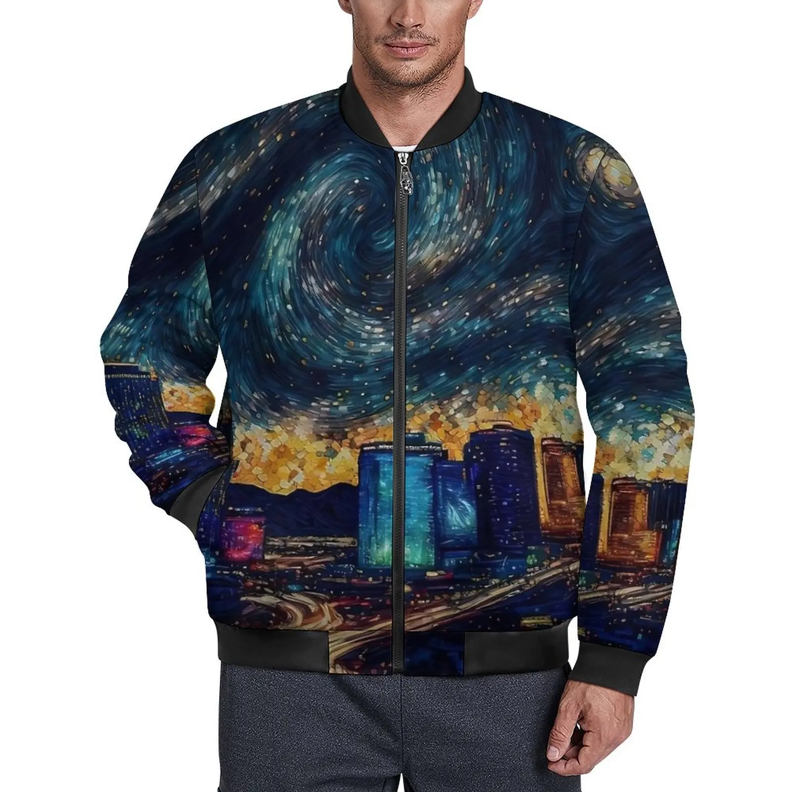 Las vegas estrelado noite jaquetas homem outono casacos moderno à prova de vento casual windbreak design jaqueta ao ar livre plus size 6xl