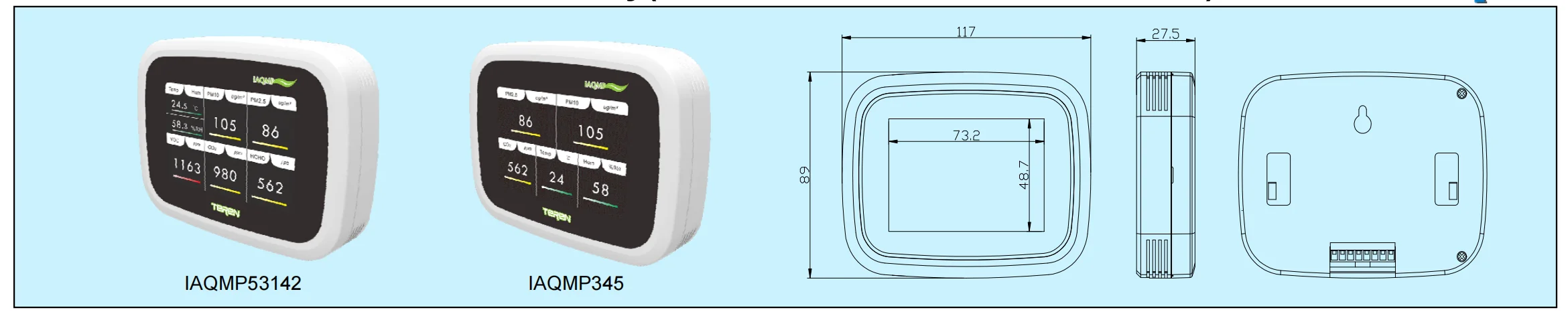 HVAC 테스트 장비 다기능 실내 VOC CH2O PM2.5 PM10 CO2 T/RH 공기 품질 감지기 다중 가스 감지기