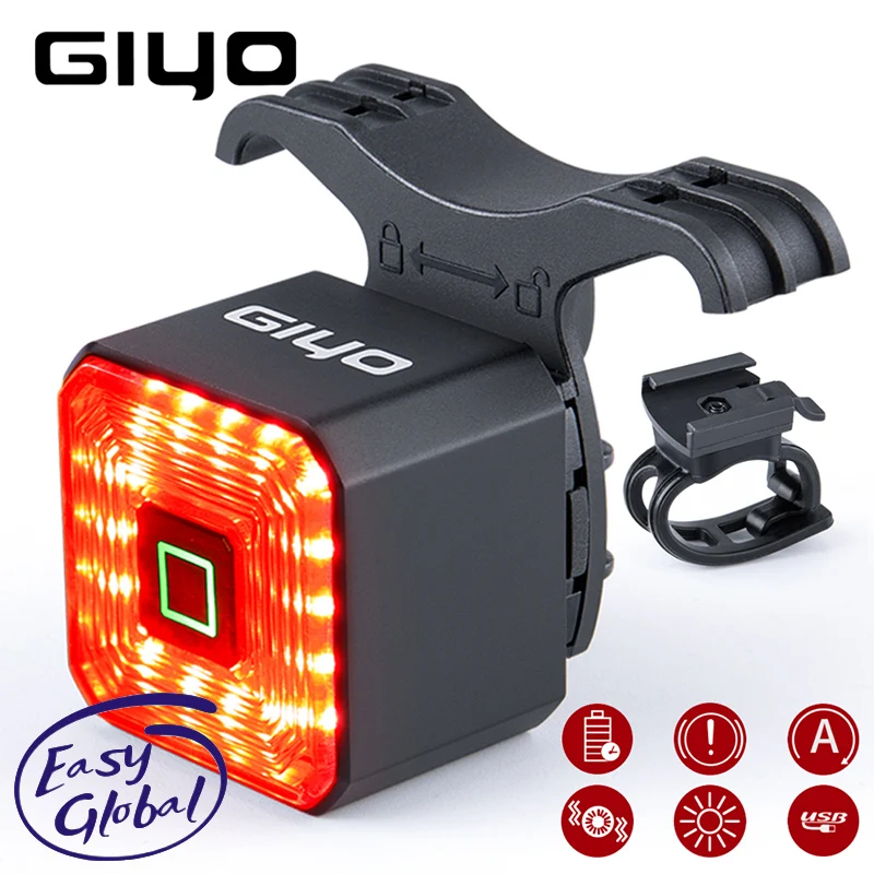 Giyo Smart Bicycle Rear Lamp Auto On/Off Stop Signal Brake Road Bike LED Taillight USB Charge MTB Cycling Safety Flash Lamp