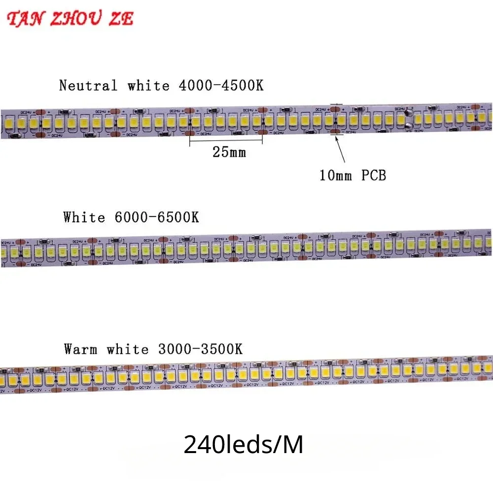 Imagem -04 - Fita de Luzes Led Smd 2835 240leds m 5m 300 600 1200 Leds 12v Alto Brilho Flexível Fita de Luz Branco Quente Frio