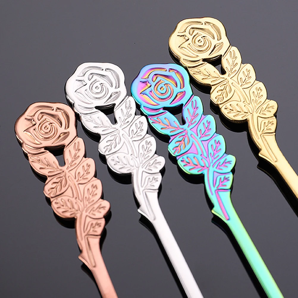 

3pcs Stainless Steel Mini Dessert Spoon Rose Handle For Coffee Tea Cappuccino Ice Cream Sugar Stirring Creative Flatware Home