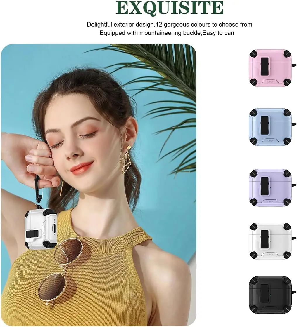 حافظة جديدة لجهاز Airpods Pro 3 (2025) مع قفل أمان وحامل هاتف مع حبل لجهاز AirPods Pro 3rd Generation Cas #6