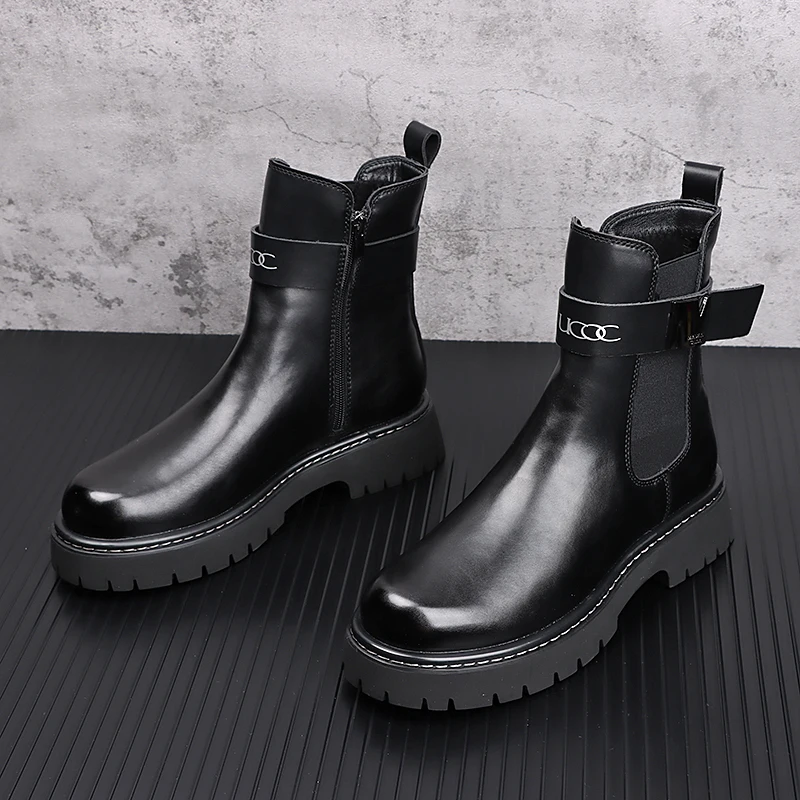 New Arrival Men Fashion Casual Ankle Chelsea Boots Autumn Winter Luxury Designer Youth Trending Metal Decoration Sneakers