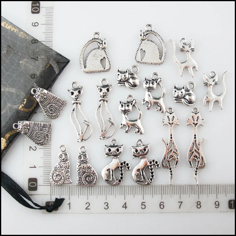 New Lovely Animal Cats Charms Antiqued Silver Plated Pendants For Gifts Jewelry