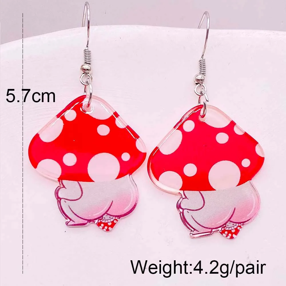 New Acrylic Earrings Cute Polka Dots Red Mushroom Buttocks Earrings Jewelry for Woman Girl Party Accessories