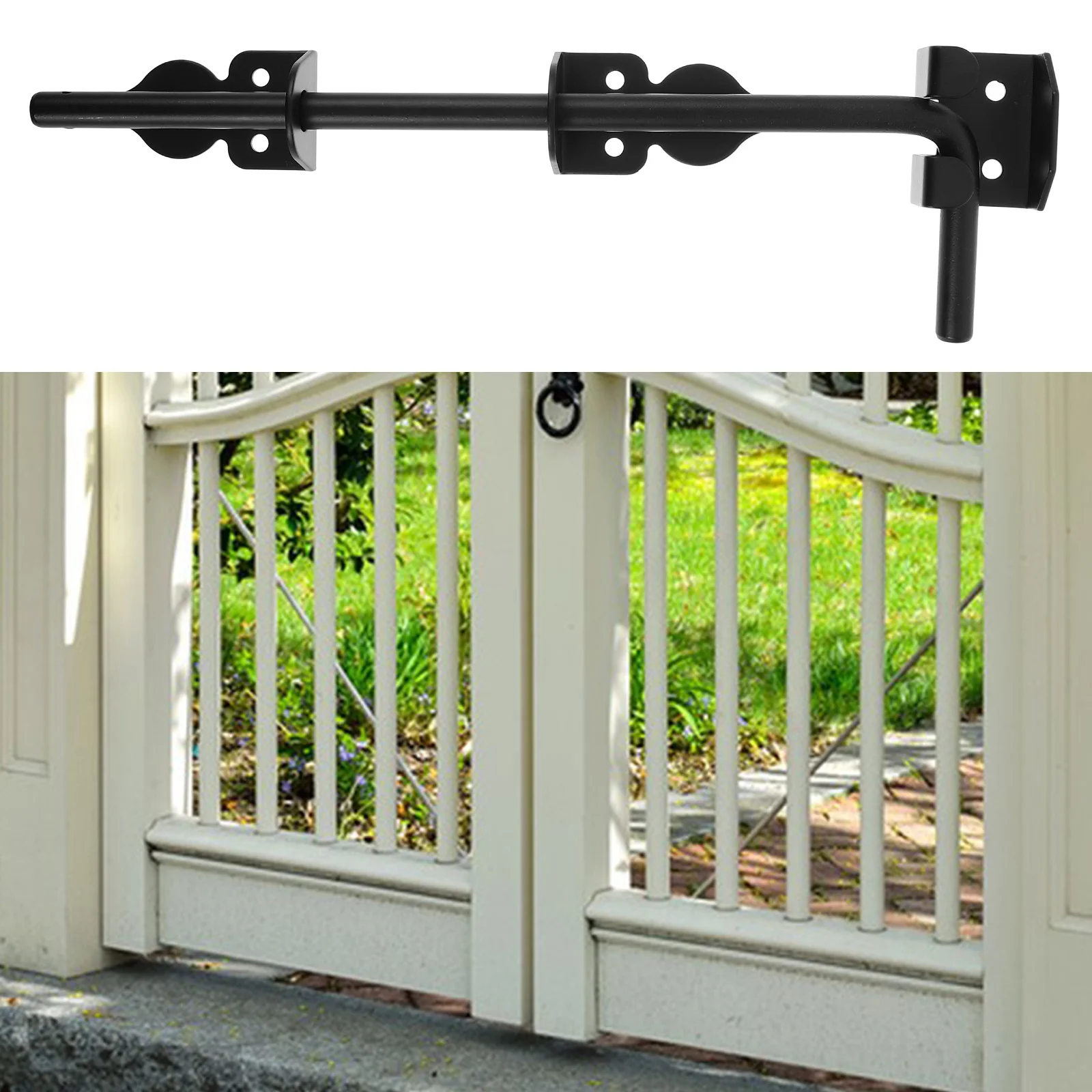 

12 Inch Heavy Duty Cane Bolt Drop Rod Black Wooden Gate Fence Latch Hardware Easy Install Durable Outdoor Security