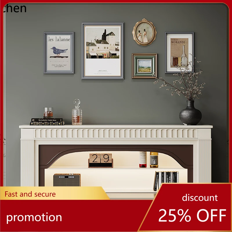 

CZ Solid Wood Fireplace Decorative Cabinet Country Vintage Living Room Entry Fireplace Entrance Cabinet