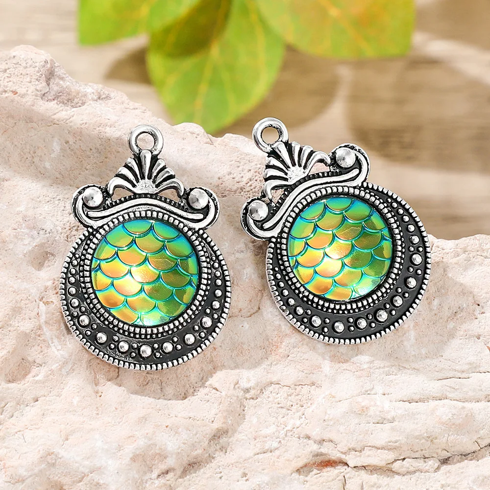12pcs/pack Vintage Bohemia Imitation Fish Scale Effect Charms Pendants for DIY Jewelry Making Handmade Findings Accessories
