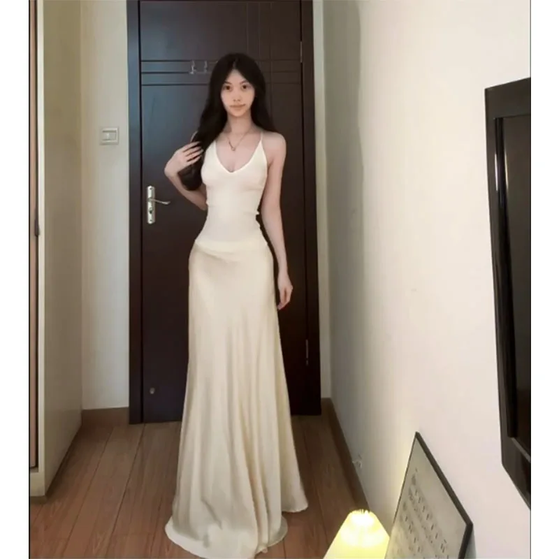 

Ele Acetate Satin f Skirt Women's High Waist Drapey A-Line Fi Tail Long Skirt Summer 2025 New Sle Casual Feel