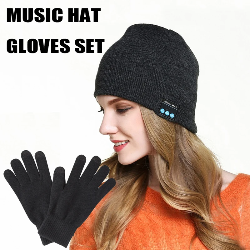 

Winter Outdoor Running Bluetooth Music Hat Removable Rechargeable Cycling Hat Glove Set