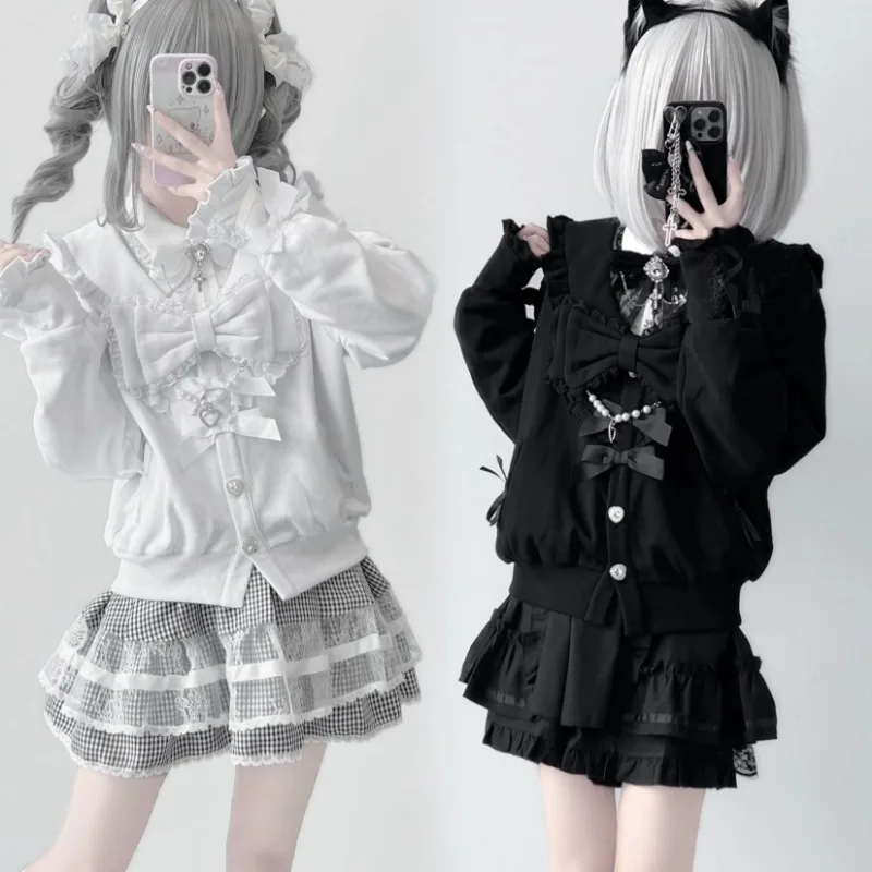 Japanese Lolita SC New Mine Series Mass-produced Spliced Lace Sailor Collar Short Jacket Single-breasted Oversized Coat Outwear