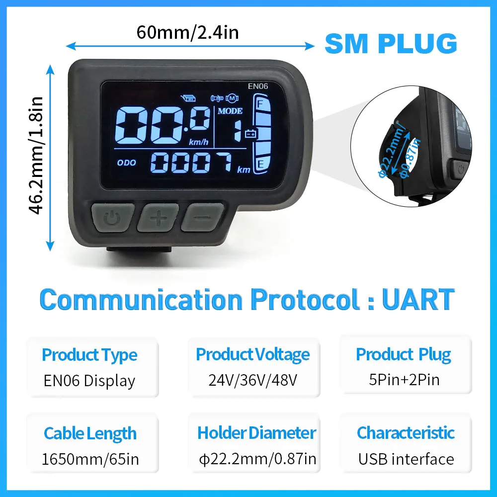 JN EN06 Communication Protocol No.2 Electric Bicycle LCD Display Instrument with USB Interface Mountain Bike Scooter Waterproof image 4