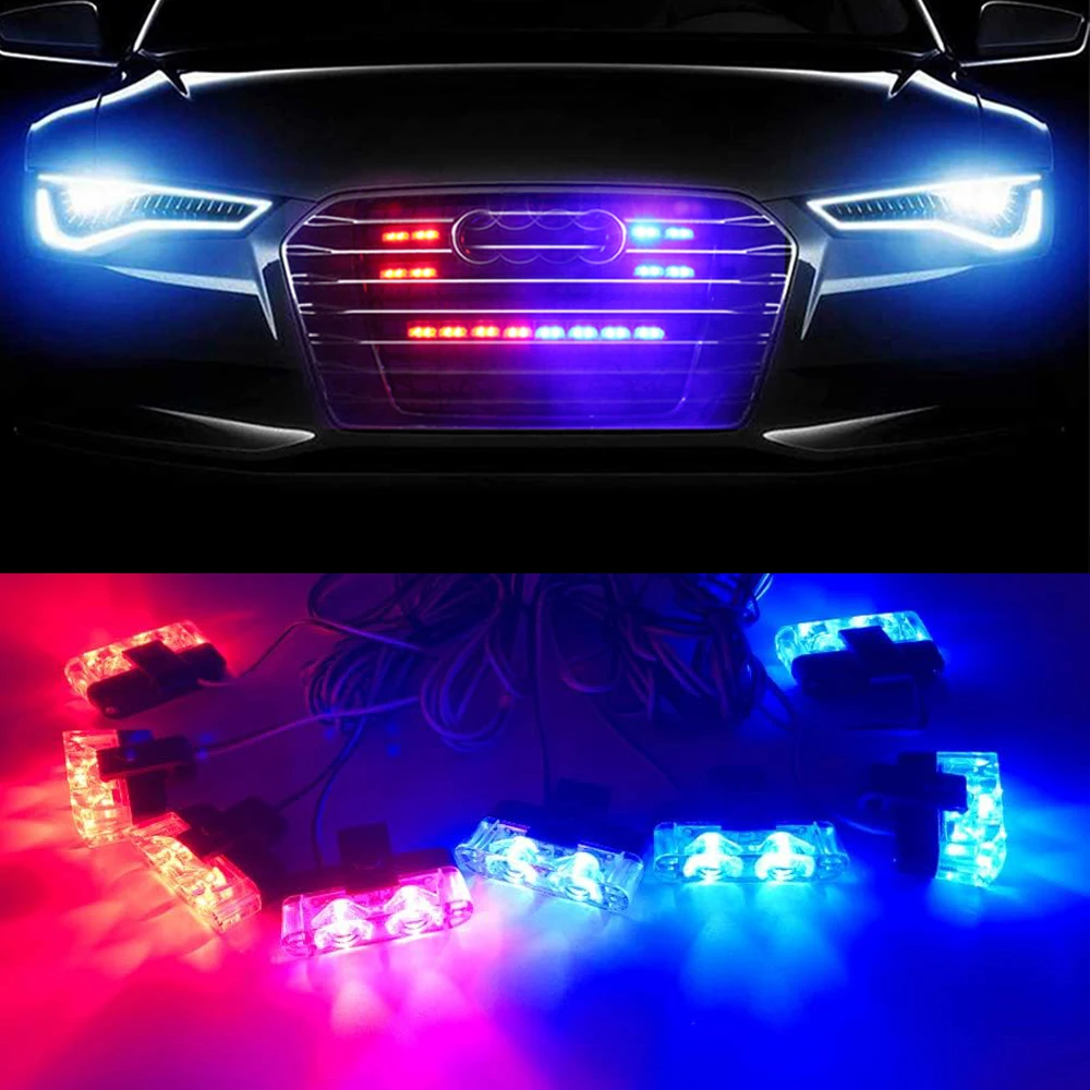 12 16 LED Car Front Grille Strobe Light 12V LED Flashing Emergency Lamp Police Warning Flash Signal Light Daytime Running Lights