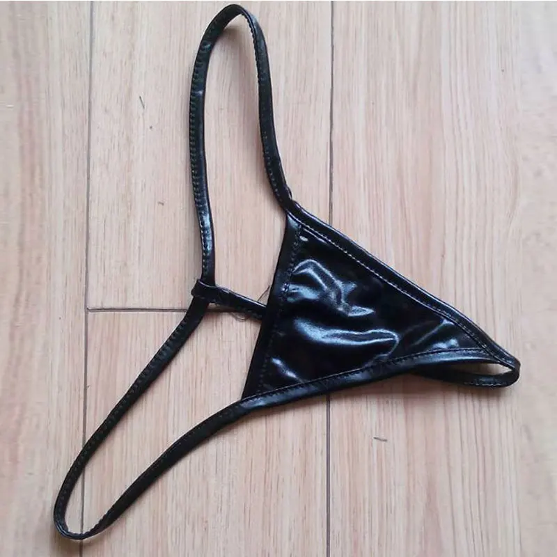 Sexy das mulheres de couro patente g-string feminino t-back tangas olhar molhado calcinha roupa interior macia senhora lingerie calcinha