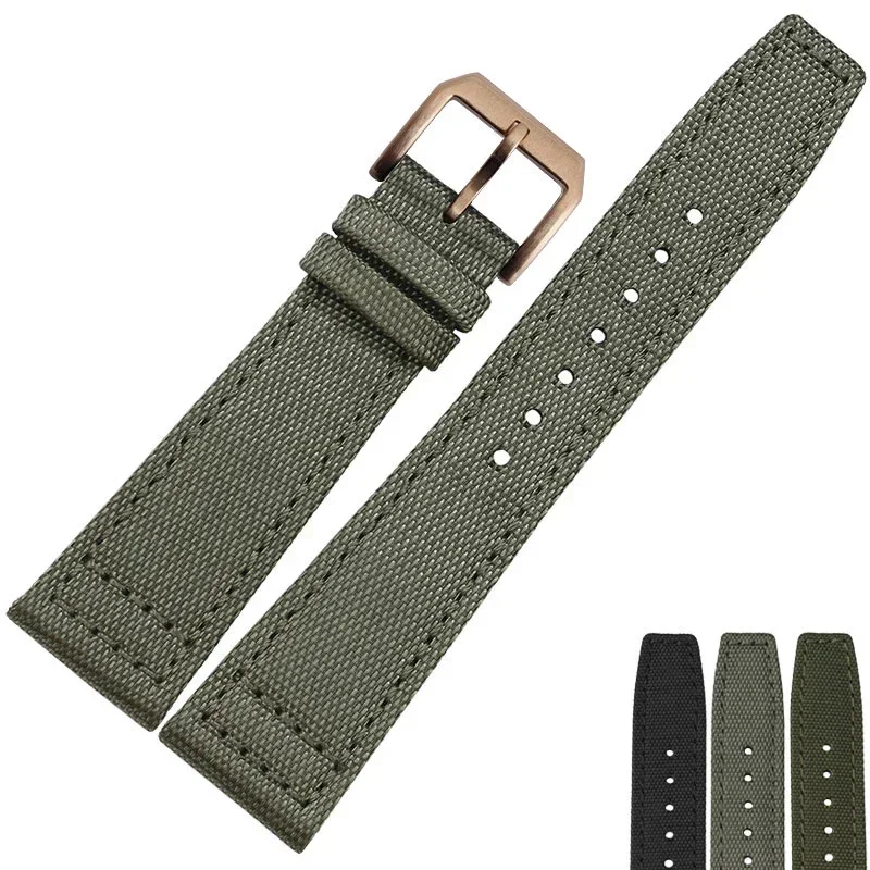 For IWC Engineer Nylon Watch Strap Waterproof Canvas Fold Buckle Cowhide Underskin Army Green Blue Black 20 21 22mm Watchbands