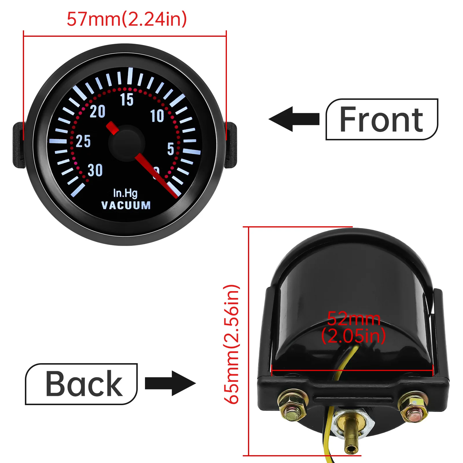 Universal 52mm Car Vacuum -30~0 In.Hg Gauge with Sensor Air Press Gauge Pointer Meter Smoke Len White LED for Gasoline Car 12V