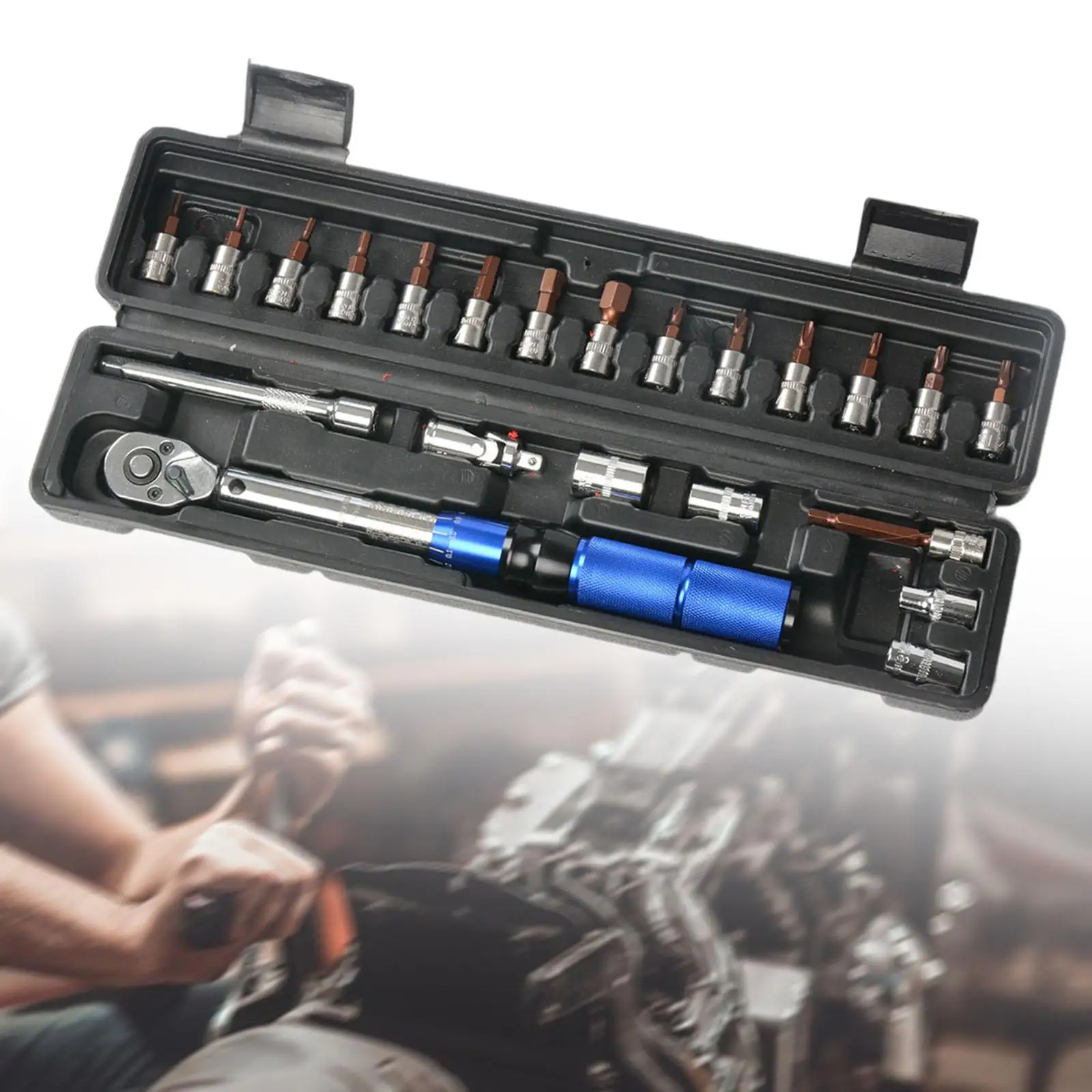 22Pcs 1/4inch Torque Wrench Kit Maintenance Tool for Bicycles Small Vehicles