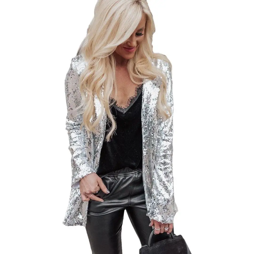 Faionable multicolore paillettes longue Sve petit costume Jaet femmes Ele vêtements d'extérieur printemps 2025 Sli vêtements de travail Blouse