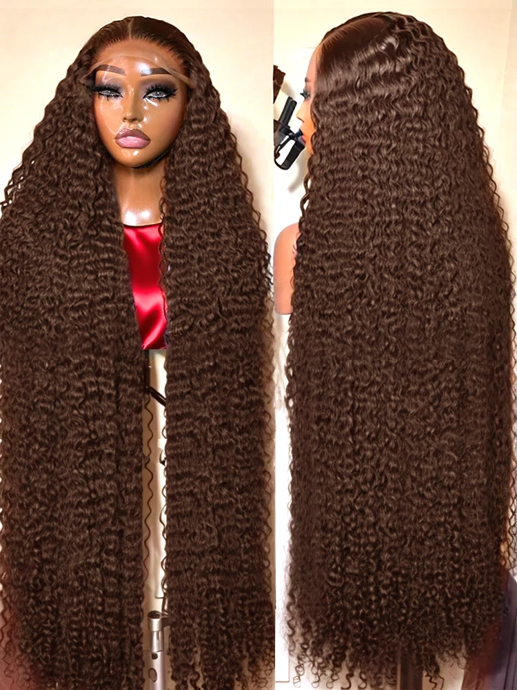30 36 Inch Chocolate Brown Deep Water Wave 13x6 Hd Lace Frontal Wig #4 Colored Brown Burmese Curly 13x4 Transparent Lace Front Wig Human Hair For Women Preplucked Raw Human Hair Wigs
