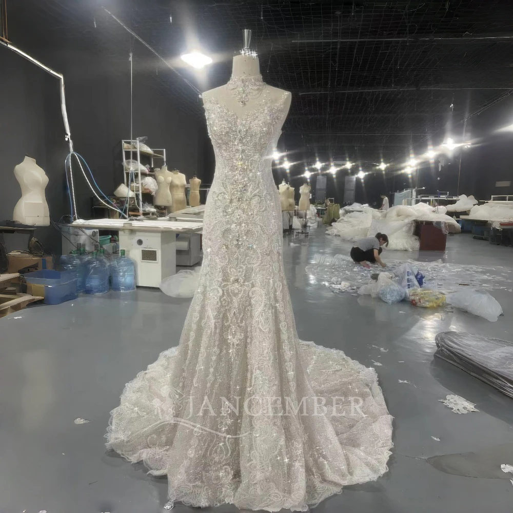 Vestido de novia de sirena de lujo personalizado exquisito sin tirantes con lentejuelas y cuentas sin mangas vestido de novia vestidos de novia robe de mariée