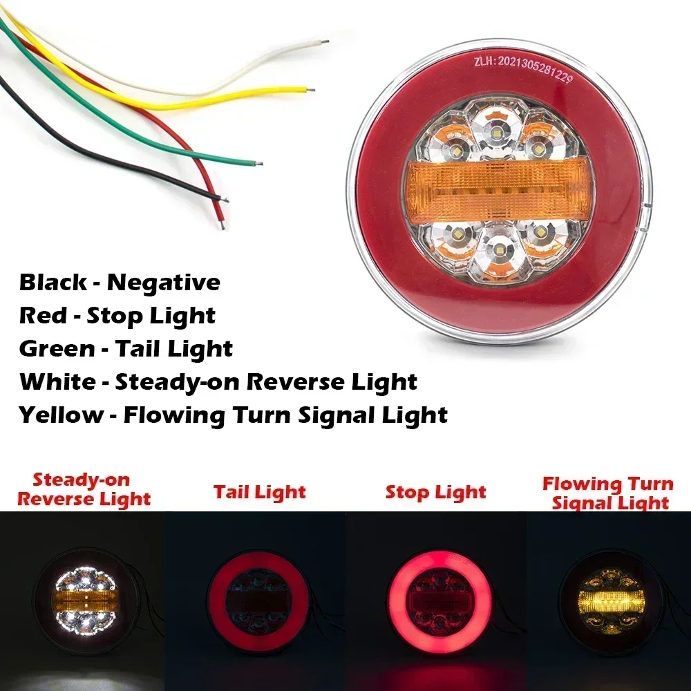 ATVOV 1/2pcs 12V 24V Round LED Car Truck Tractor Trailer Tail Light Flowing Dynamic Trun Signal Rear Brake Stop Light Red Amber