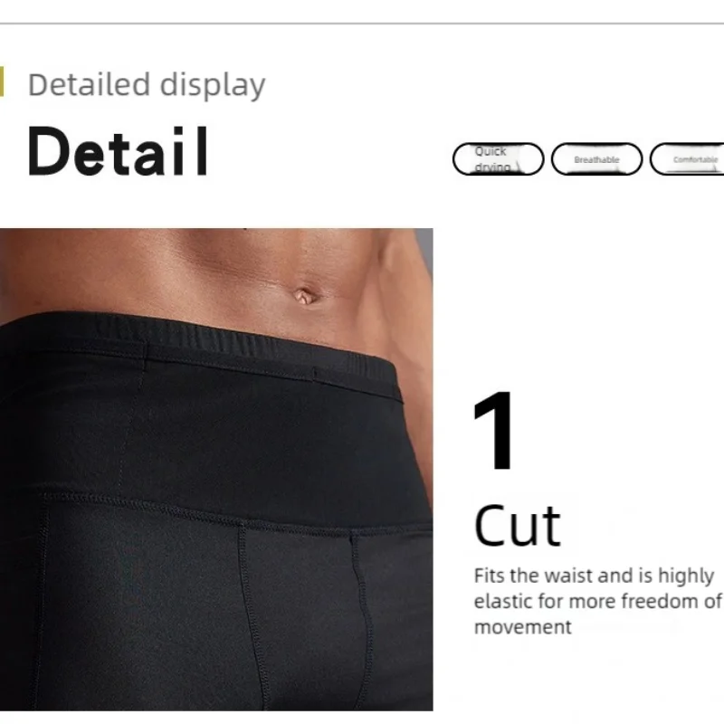 Herren High-Waist Kompressions-Laufshorts Schnelltrocknend Atmungsaktiv Fitness-Workout Marathon-Shorts mit Taschen – Detail 8