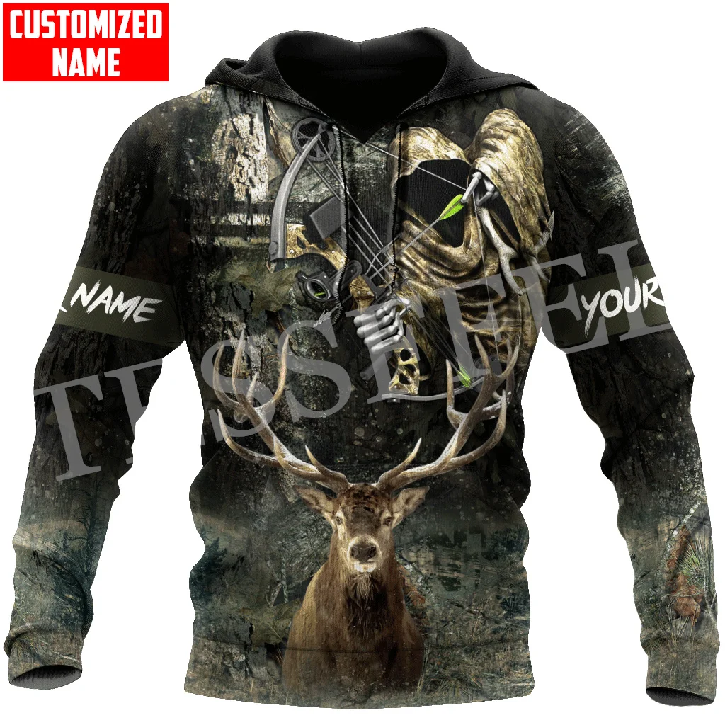 Custom Name Deer Hunting Animal Hunter Camo Cosplay Tattoo Retro 3DPrint Harajuku Casual Streetwear Pullover Jacket Hoodies X19