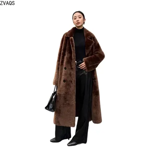 ZVAQS 100% Merino Sheepskin with Wool Attached Jacket Women Loose Long Real Fur Coat Woman Clothing Winter New in Coats шуба