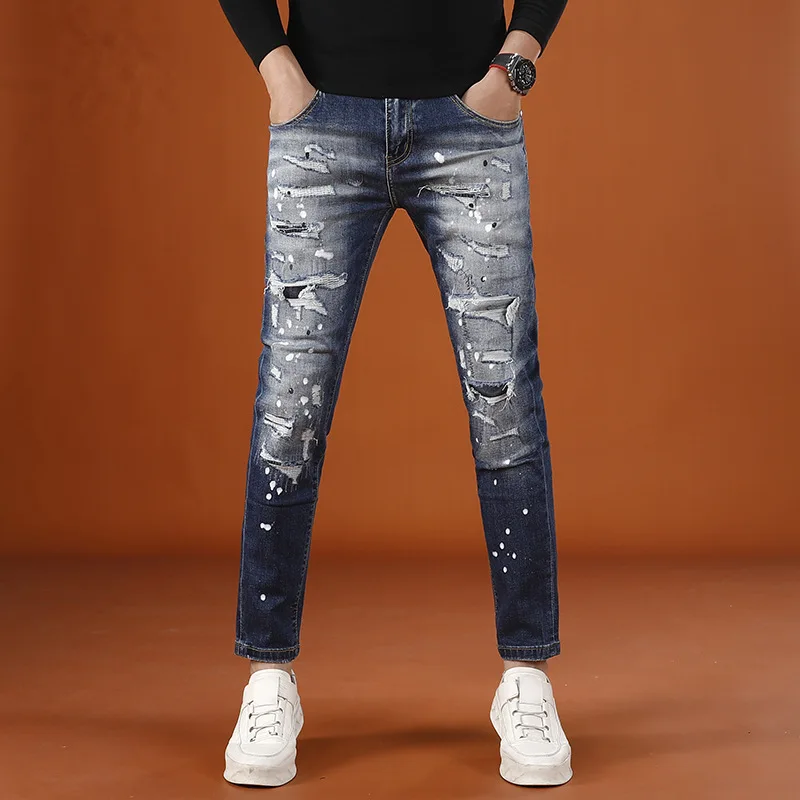

Осенние винтажные рваные брюки мужские 2025 новые высококачественные модные уличные стильные персонализированные красивые эластичные джинсы