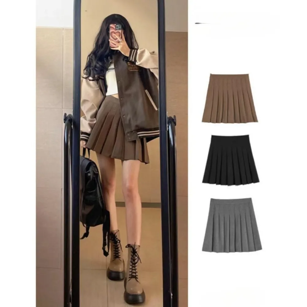 

High Waist A-Line Pleated Skirt, Women Summer Slim Mini Tennis Skirt, Black JK School Uniform for Graduation Photo Daily Wear